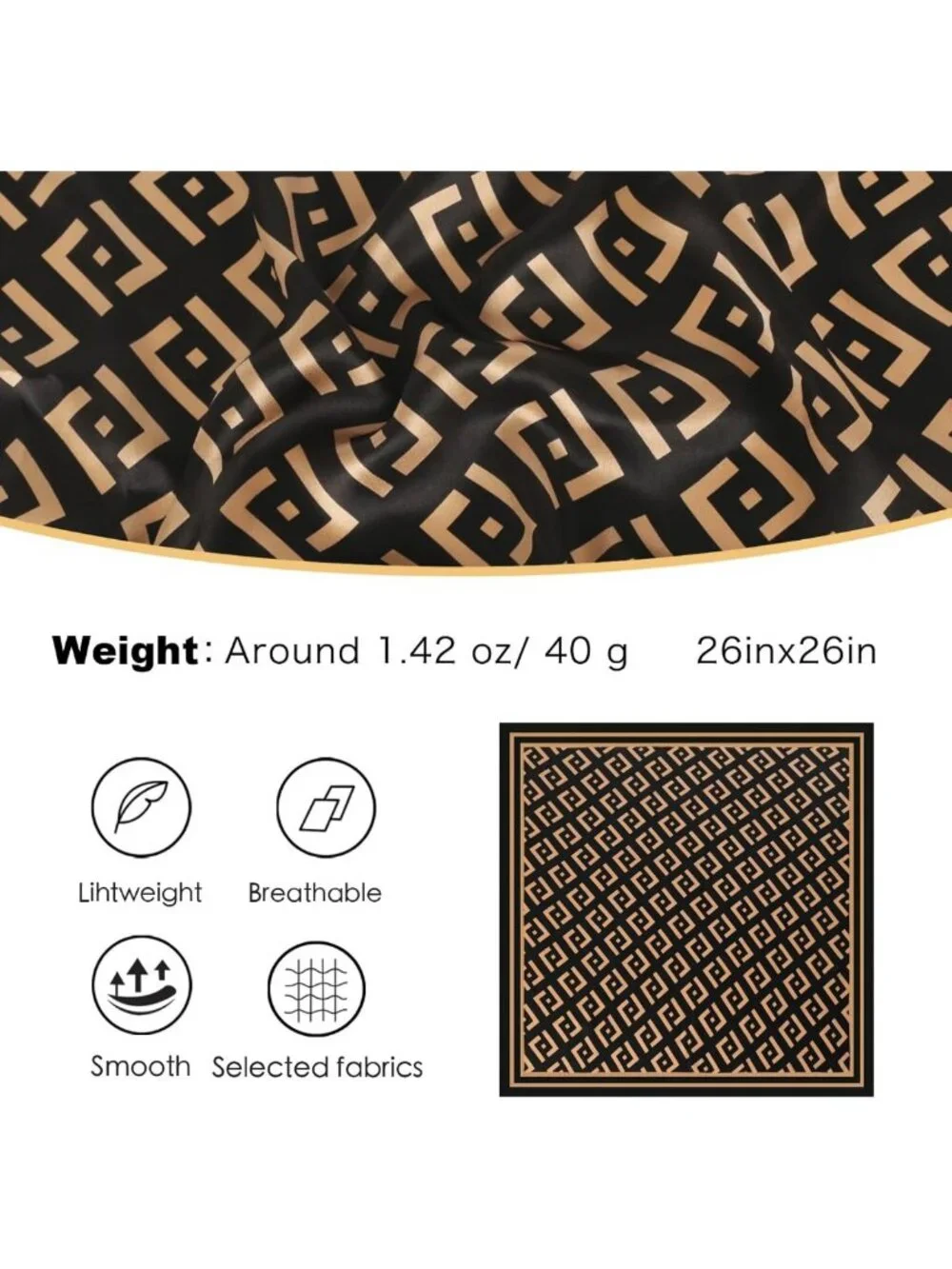 100% Pure Mulberry Silk Scarf for Women - Lightweight Square Neckerchief 27.5